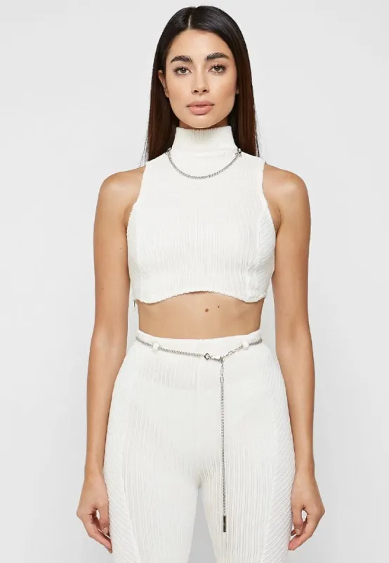 Detachable Chain Ribbed Velour Top - Off White made by Maniere De Voir