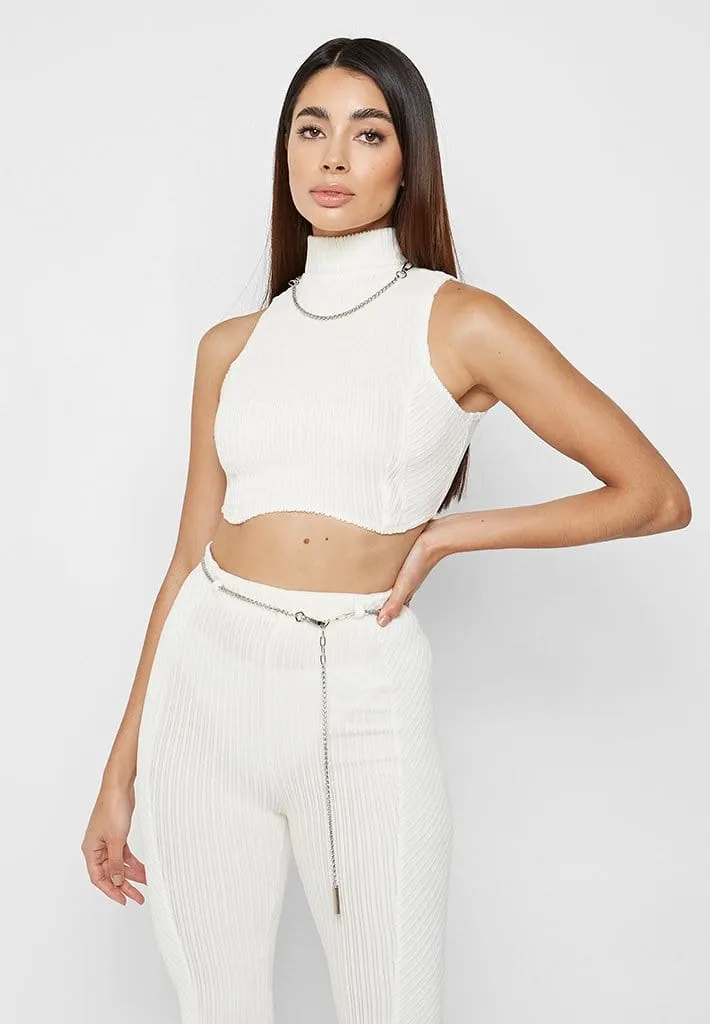 Detachable Chain Ribbed Velour Top - Off White sold by Maniere De Voir product image thumbnail 3