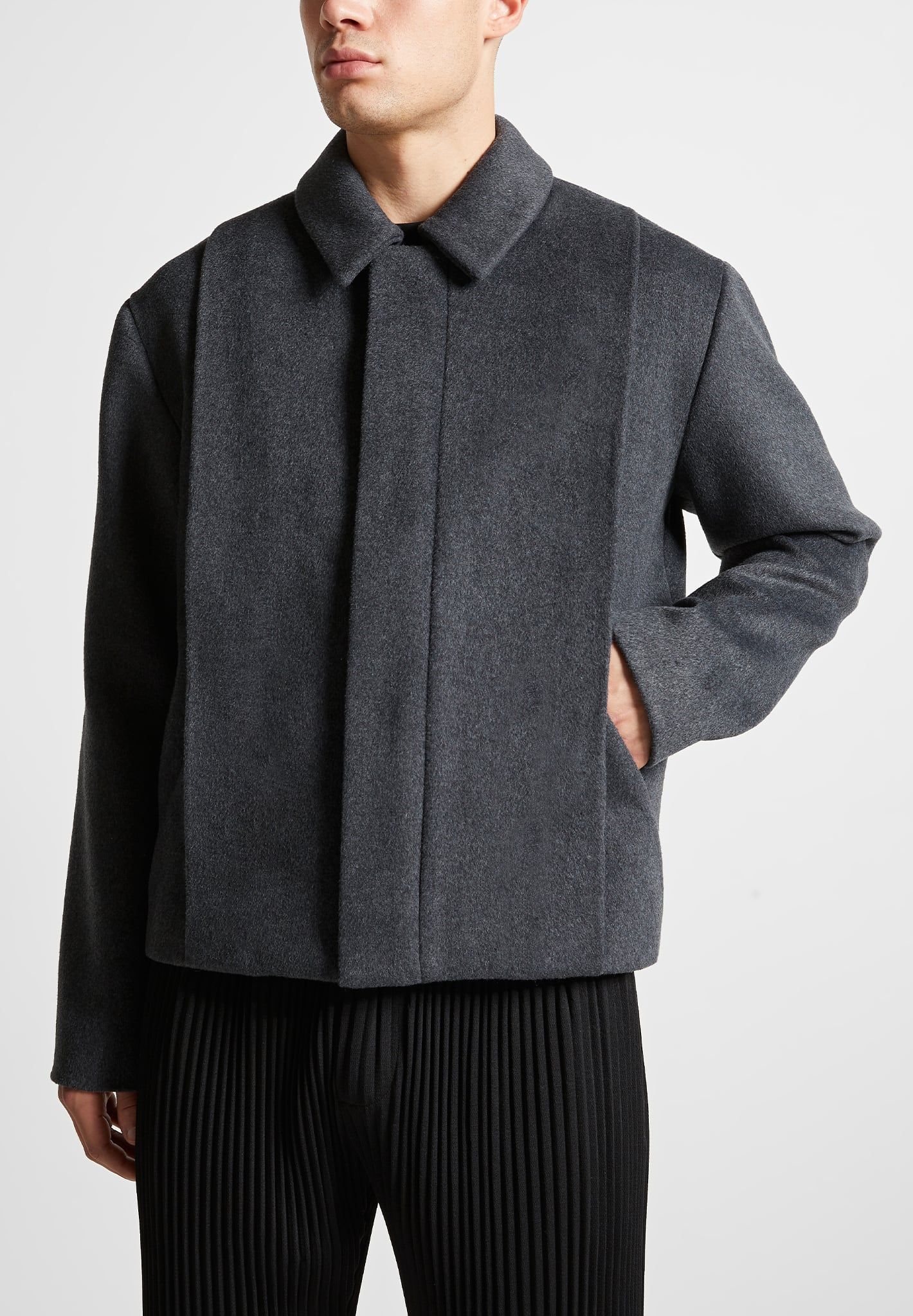 Wool Blend Boxy Jacket with Pleat - Charcoal Grey sold by Maniere De Voir product image thumbnail 3