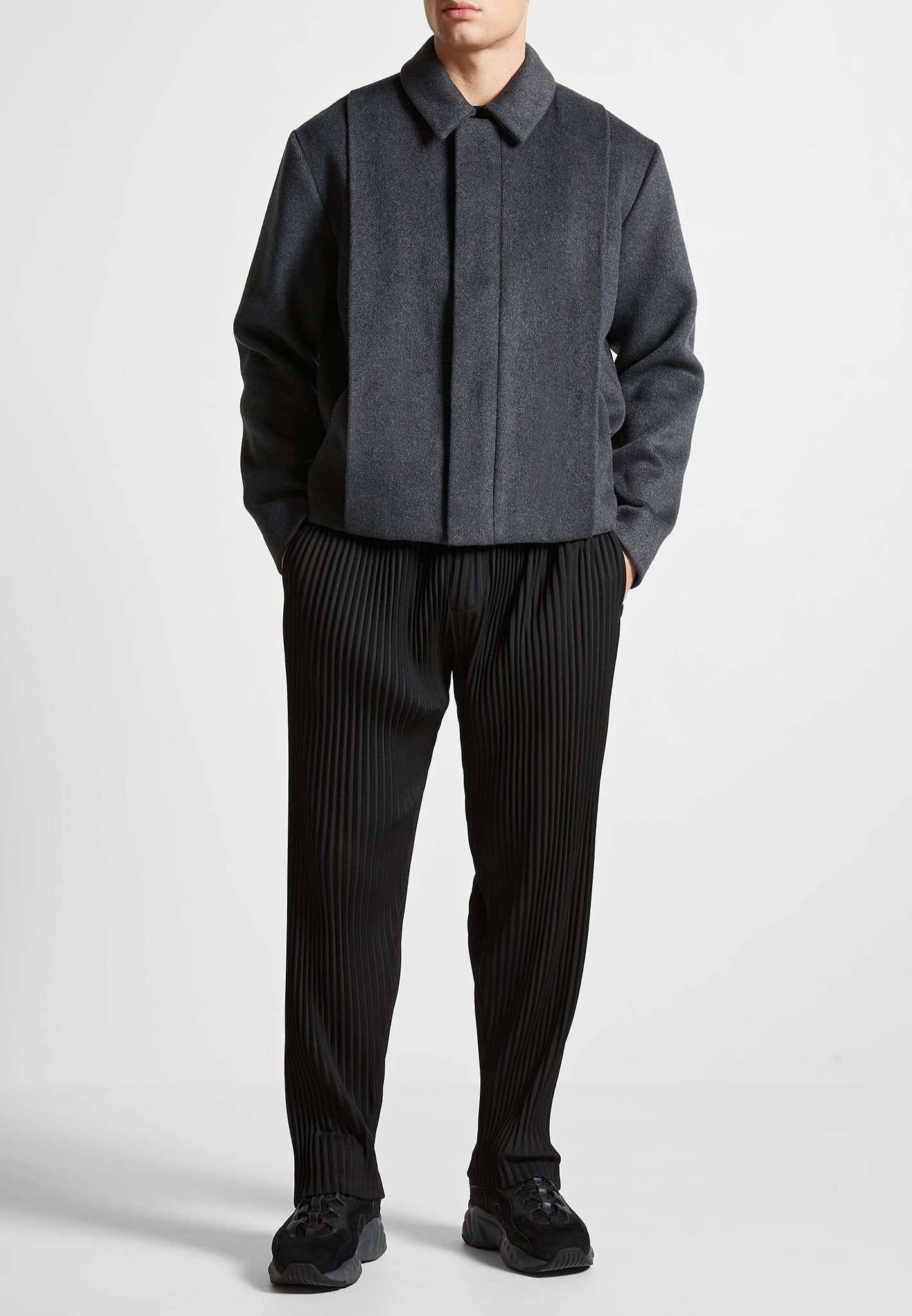 Wool Blend Boxy Jacket with Pleat - Charcoal Grey sold by Maniere De Voir