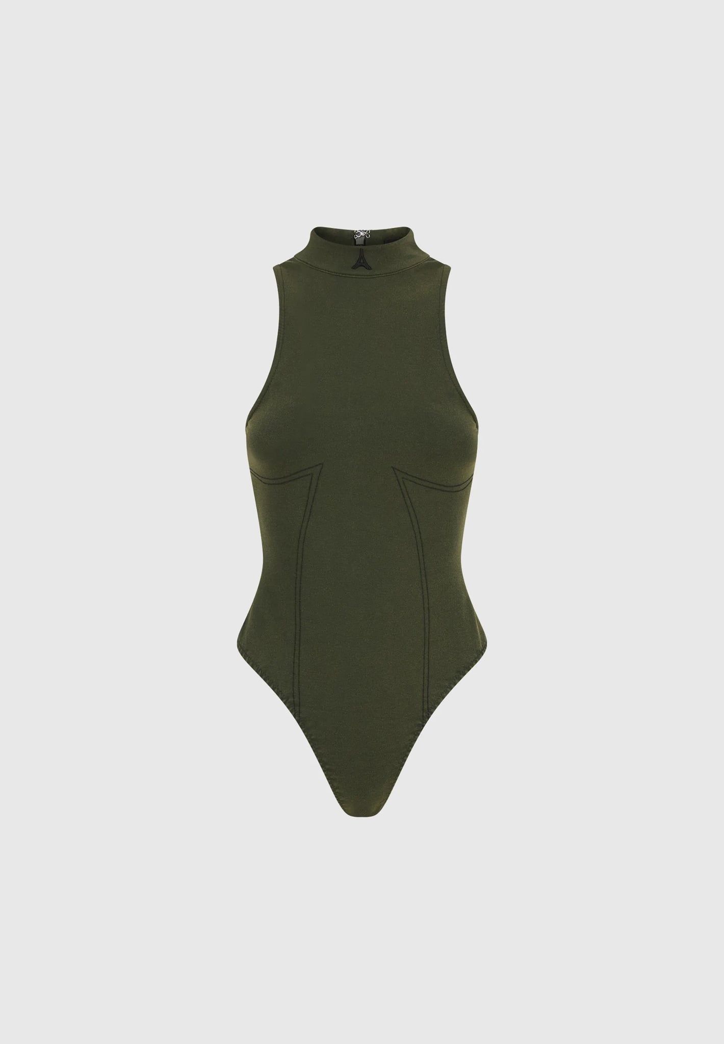 High Neck Racer Bodysuit - Washed Khaki sold by Maniere De Voir product image thumbnail 2