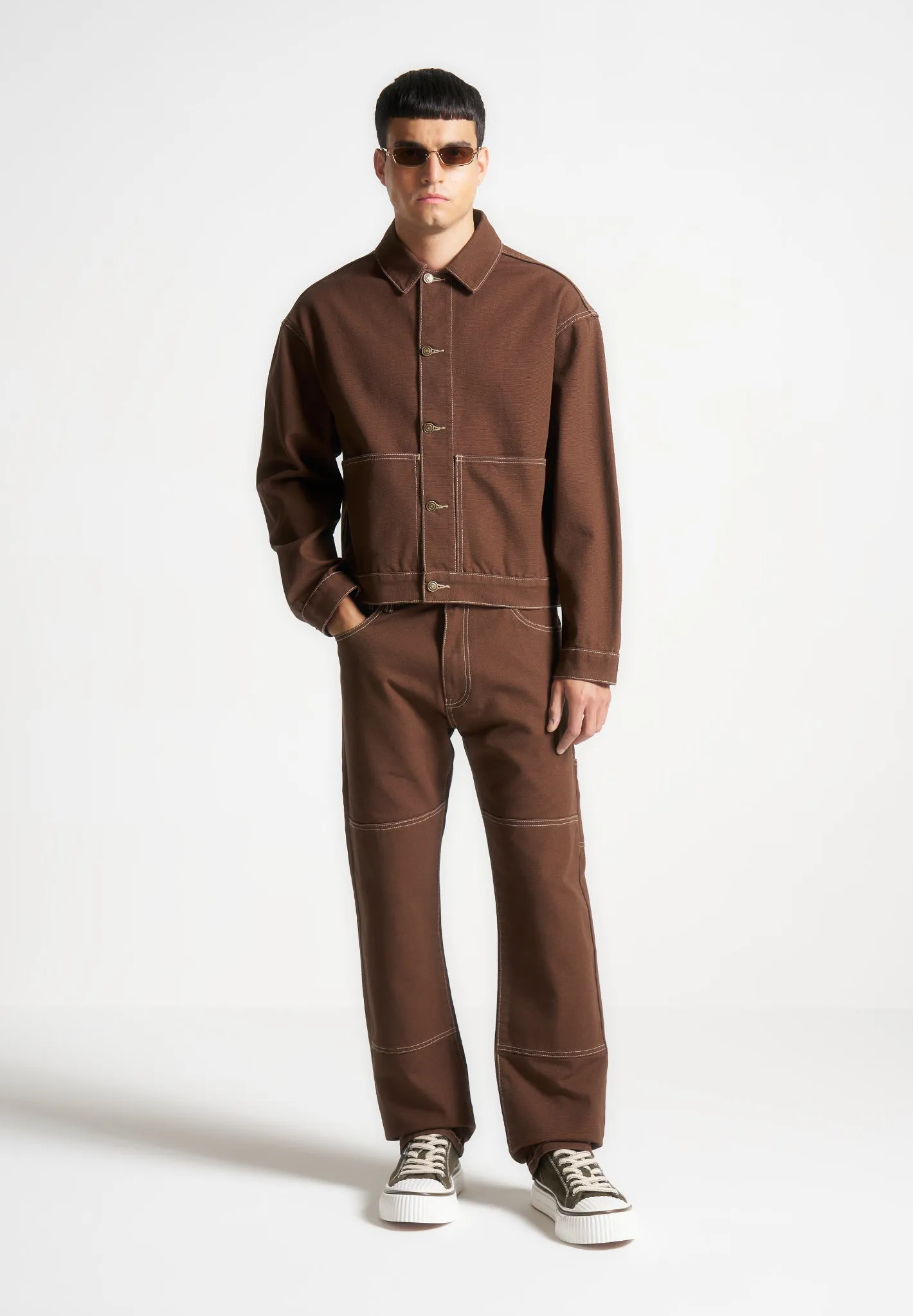 Contrast Stitch Carpenter Jean - Brown sold by Maniere De Voir