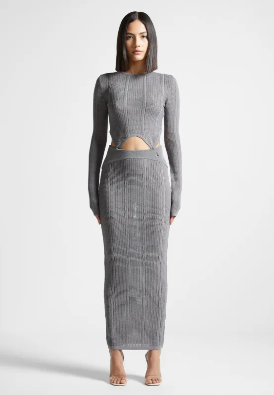 2-in-1 Long Sleeve Knitted Midaxi Dress - Grey sold by Maniere De Voir