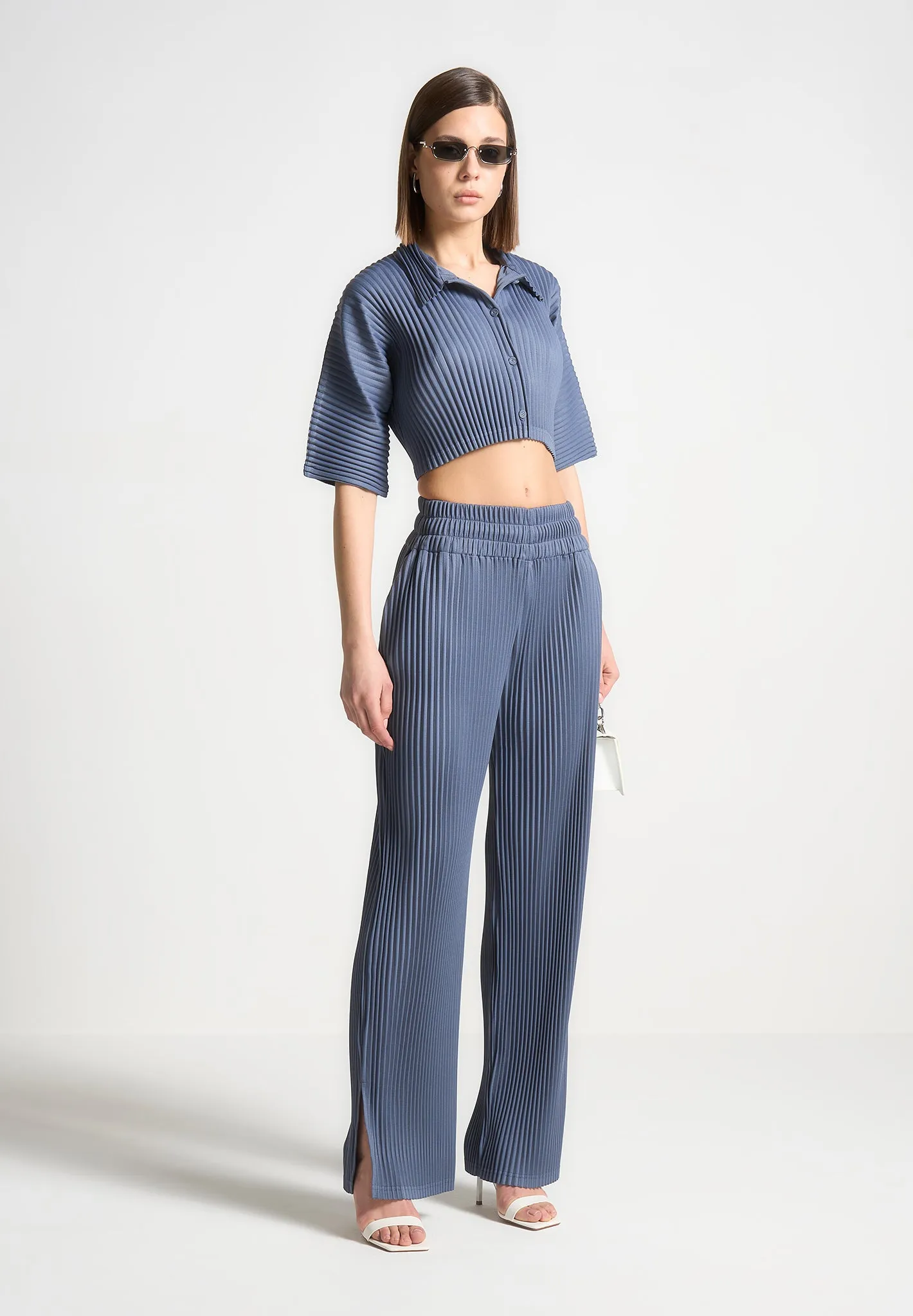 Lila - Pleated Trousers - Steel Blue sold by Maniere De Voir