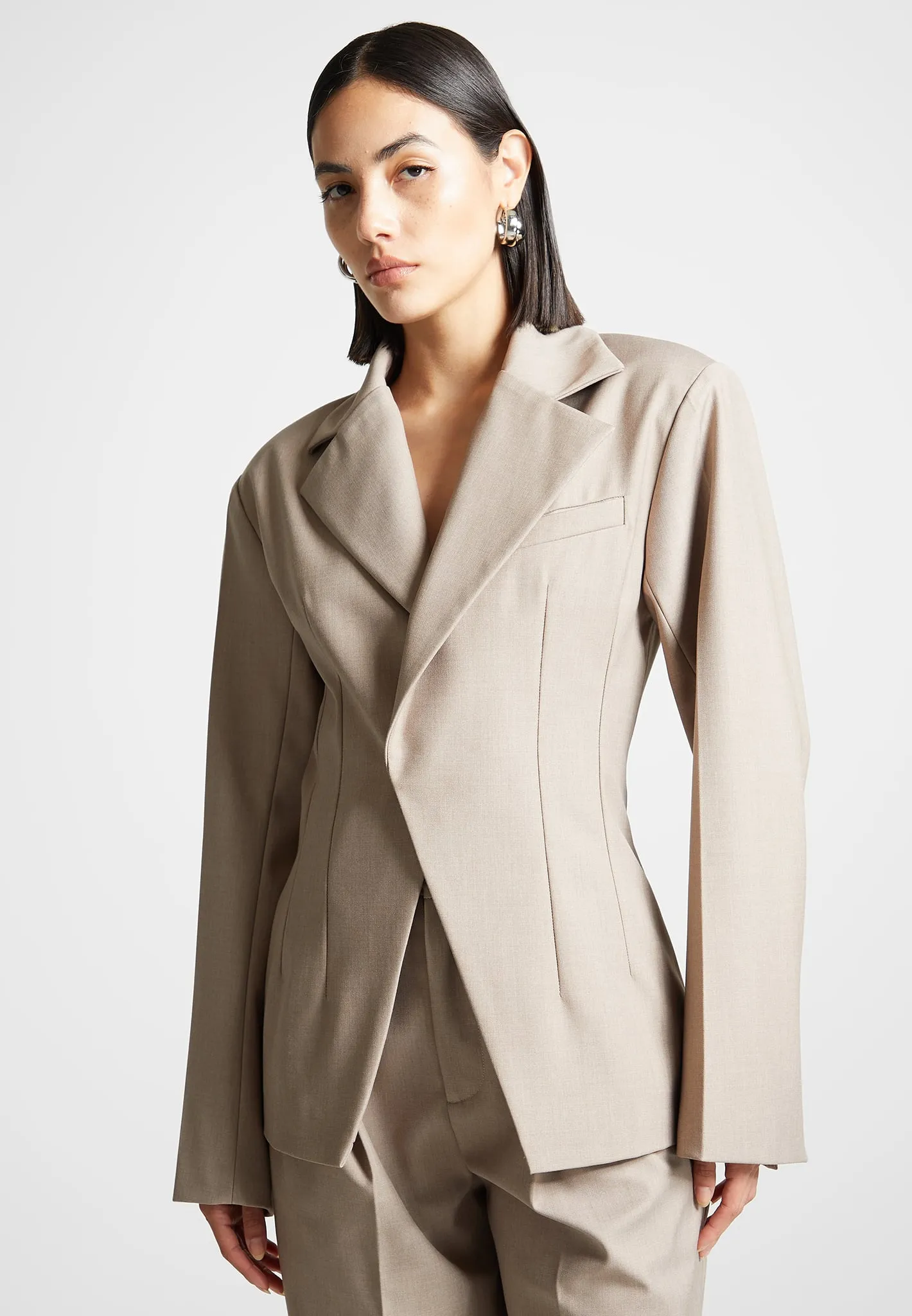 Tailored Double Breasted Blazer - Taupe sold by Maniere De Voir product image thumbnail 5