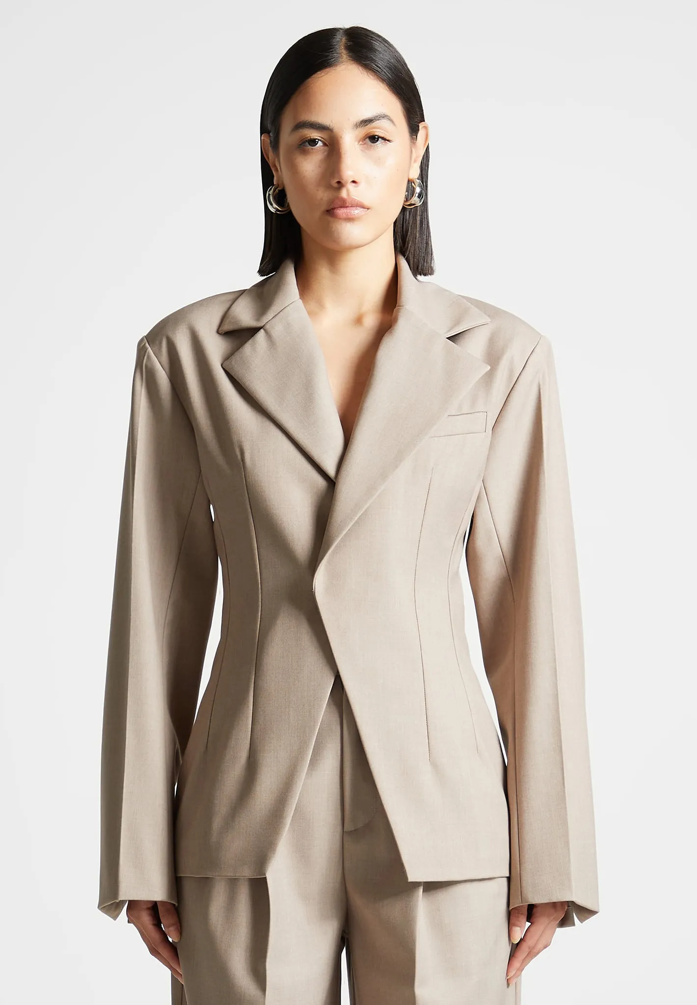 Tailored Double Breasted Blazer - Taupe sold by Maniere De Voir product image thumbnail 3