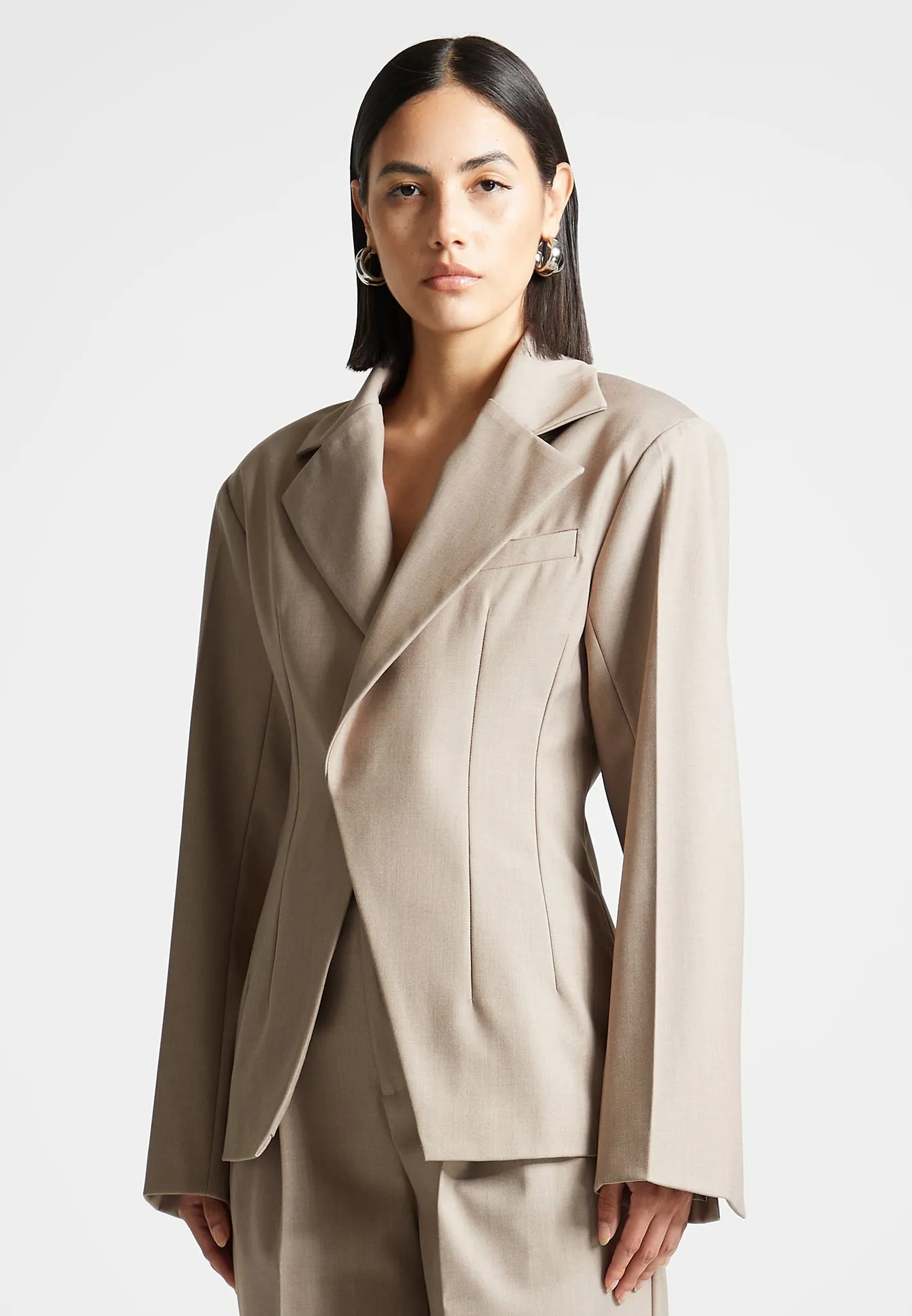 Tailored Double Breasted Blazer - Taupe sold by Maniere De Voir product image thumbnail 4