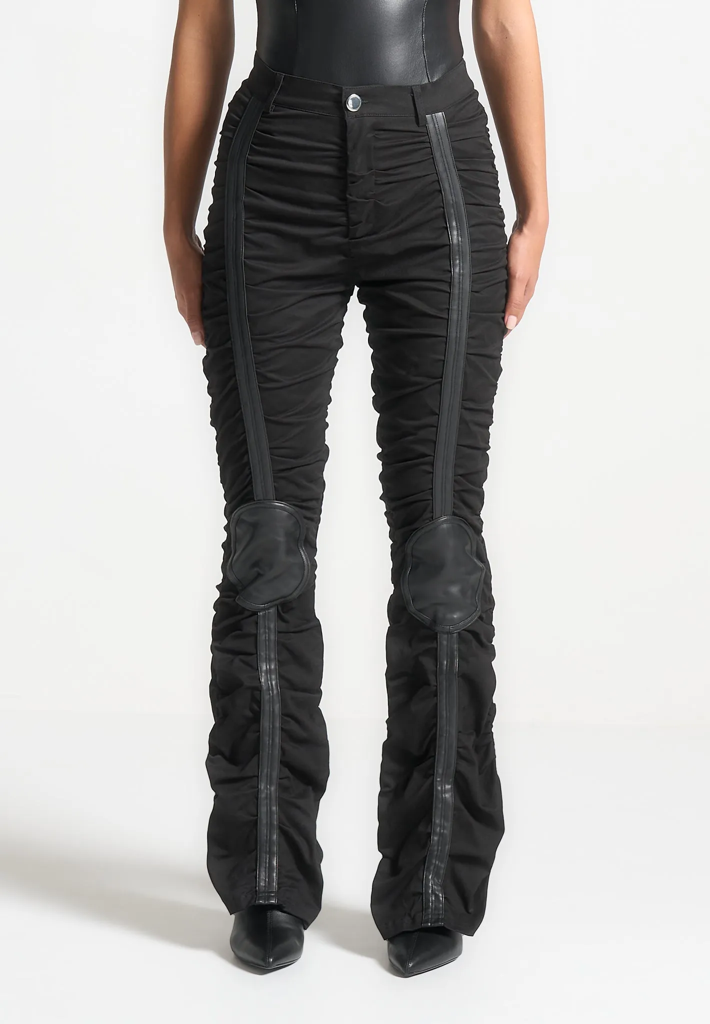 Ruched Trousers with Knee Patch - Black sold by Maniere De Voir