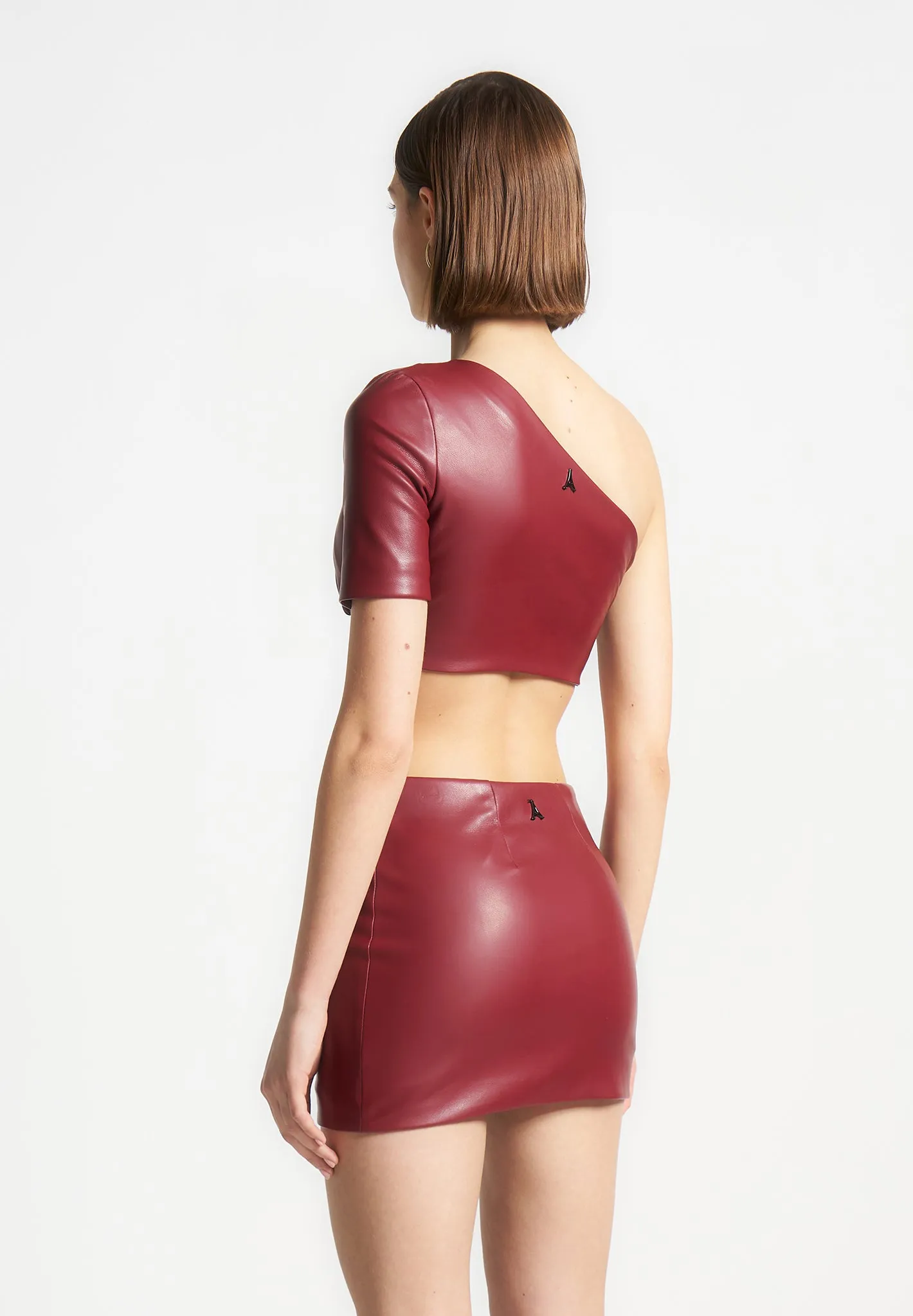 Curved Hem Leather Crop Top - Wine Red sold by Maniere De Voir product image thumbnail 5