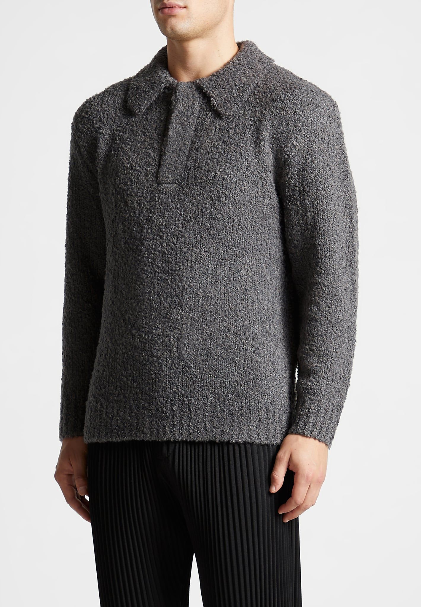 Boucle Knit Polo Jumper - Grey sold by Maniere De Voir product image thumbnail 4