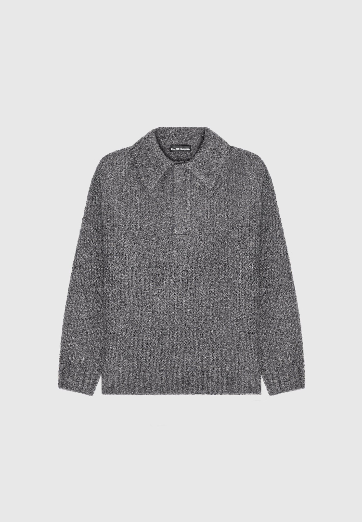 Boucle Knit Polo Jumper - Grey sold by Maniere De Voir