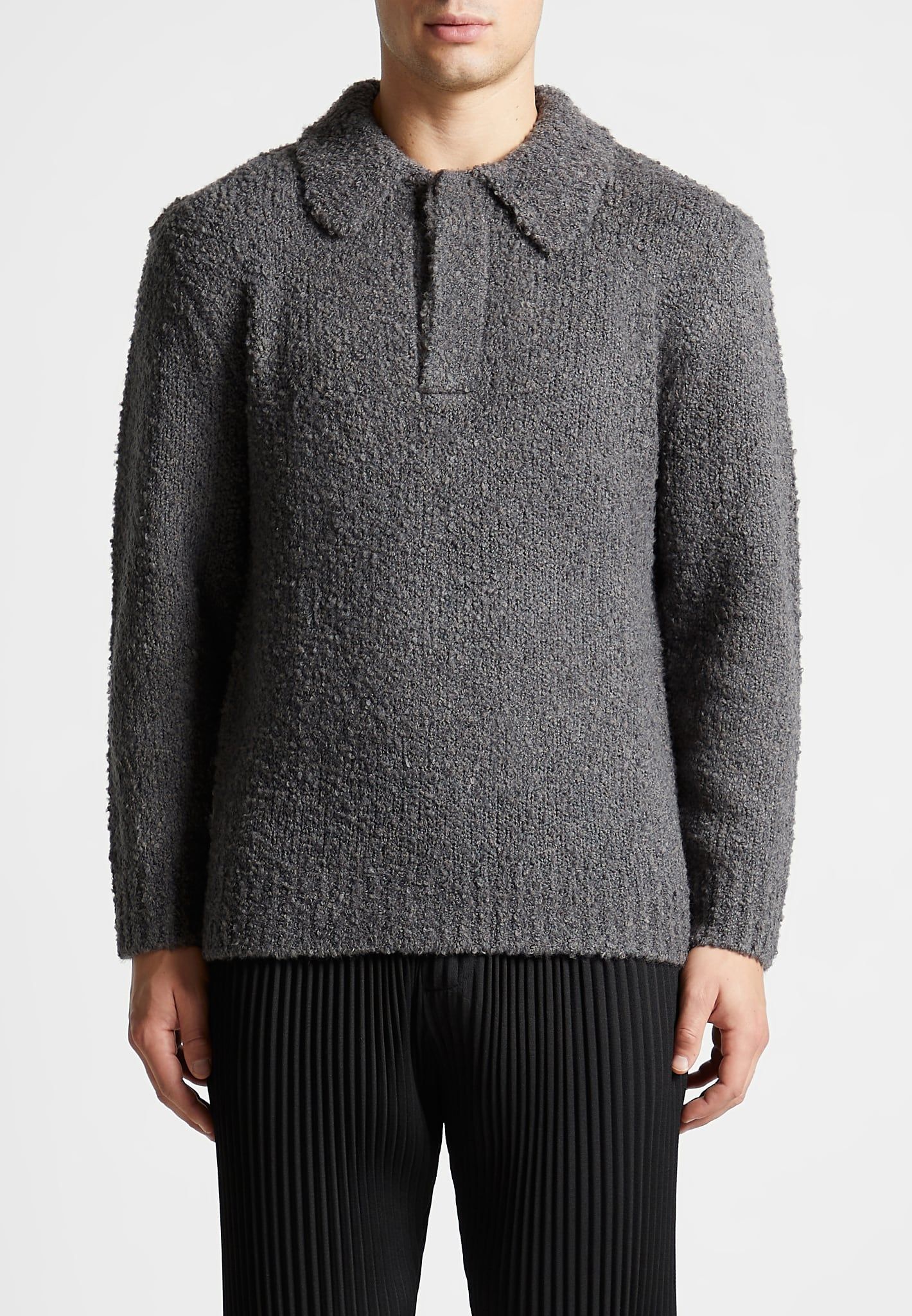 Boucle Knit Polo Jumper - Grey sold by Maniere De Voir product image thumbnail 3