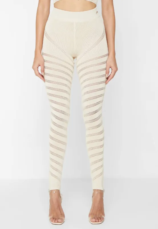 High Waisted Knitted Spiral Contour Leggings - Beige sold by Maniere De Voir
