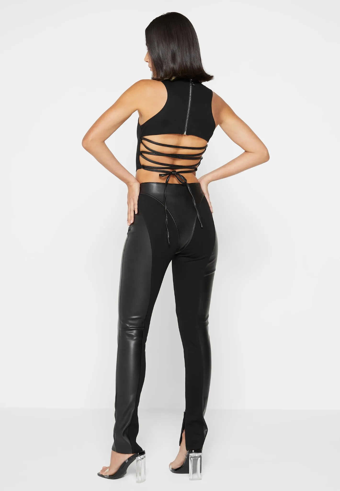 Leather Corset Lace Up Jumpsuit - Black sold by Maniere De Voir product image thumbnail 3