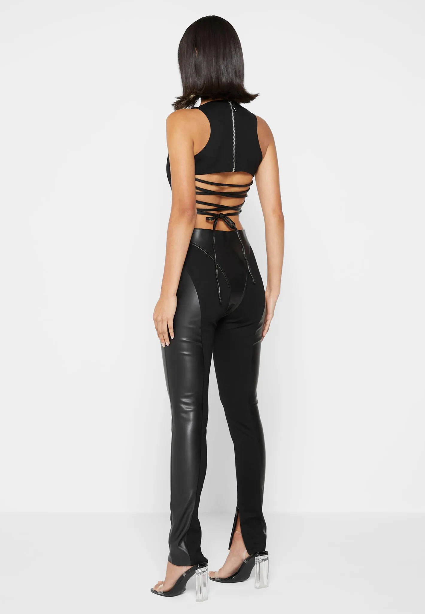 Leather Corset Lace Up Jumpsuit - Black sold by Maniere De Voir product image thumbnail 5