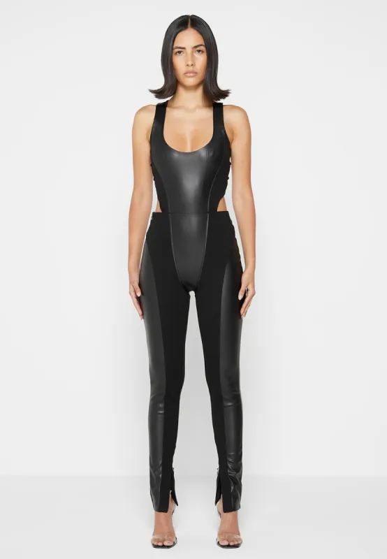 Leather Corset Lace Up Jumpsuit - Black sold by Maniere De Voir