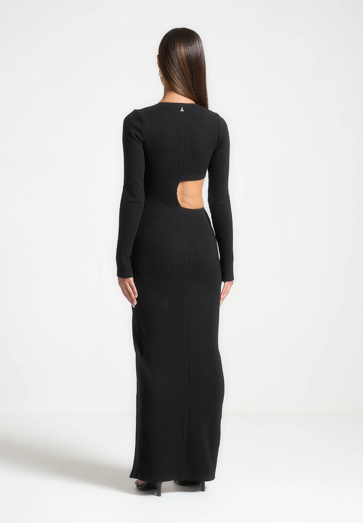 Asymmetric Button Up Cut Out Maxi Dress - Black sold by Maniere De Voir product image thumbnail 3