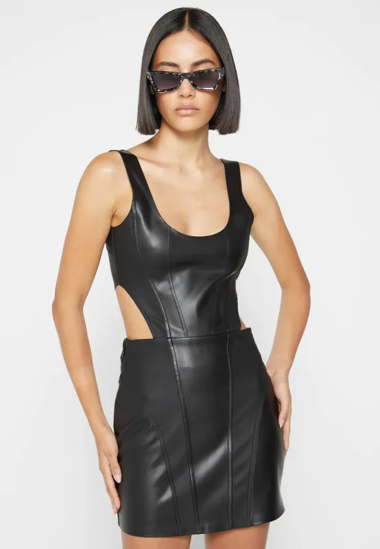 Leather Corset Mini Dress - Black sold by Maniere De Voir