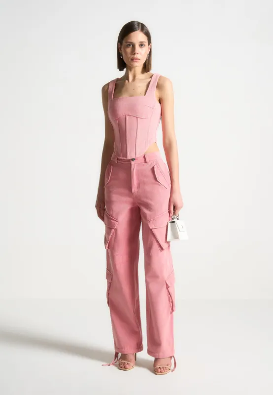 Anne - High Waisted Cargo Pants - Washed Pink sold by Maniere De Voir