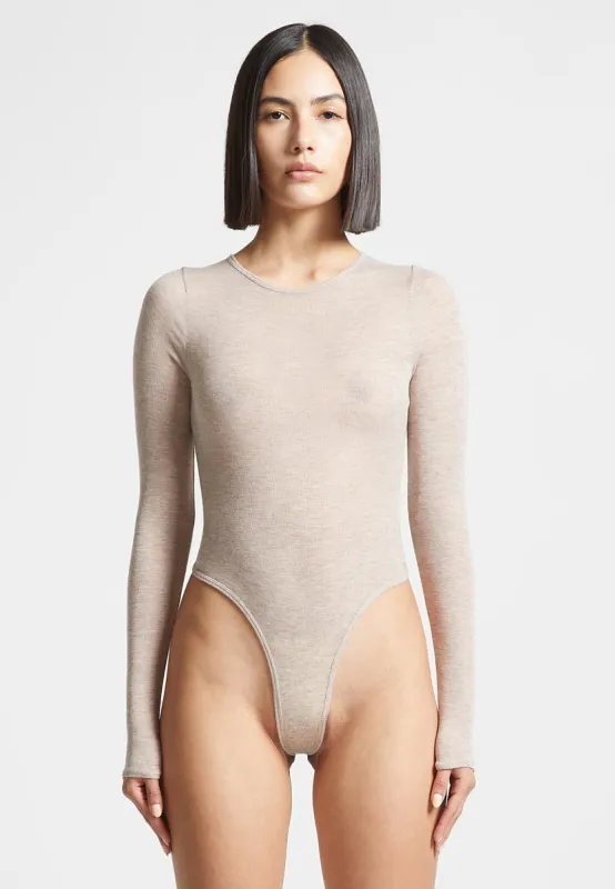 Sheer Long Sleeve Bodysuit - Beige sold by Maniere De Voir