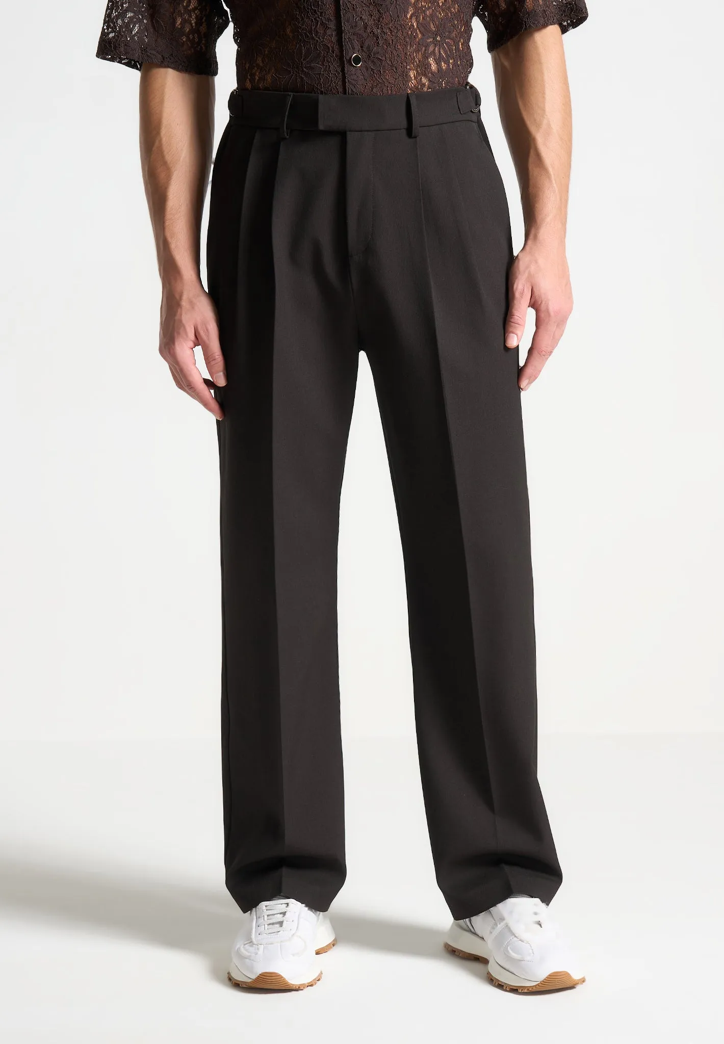 Textured Tailored Trousers - Brown sold by Maniere De Voir