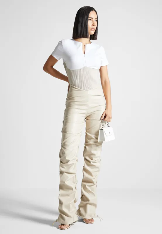 Tacked Leather T-Shirt Jumpsuit - Beige sold by Maniere De Voir