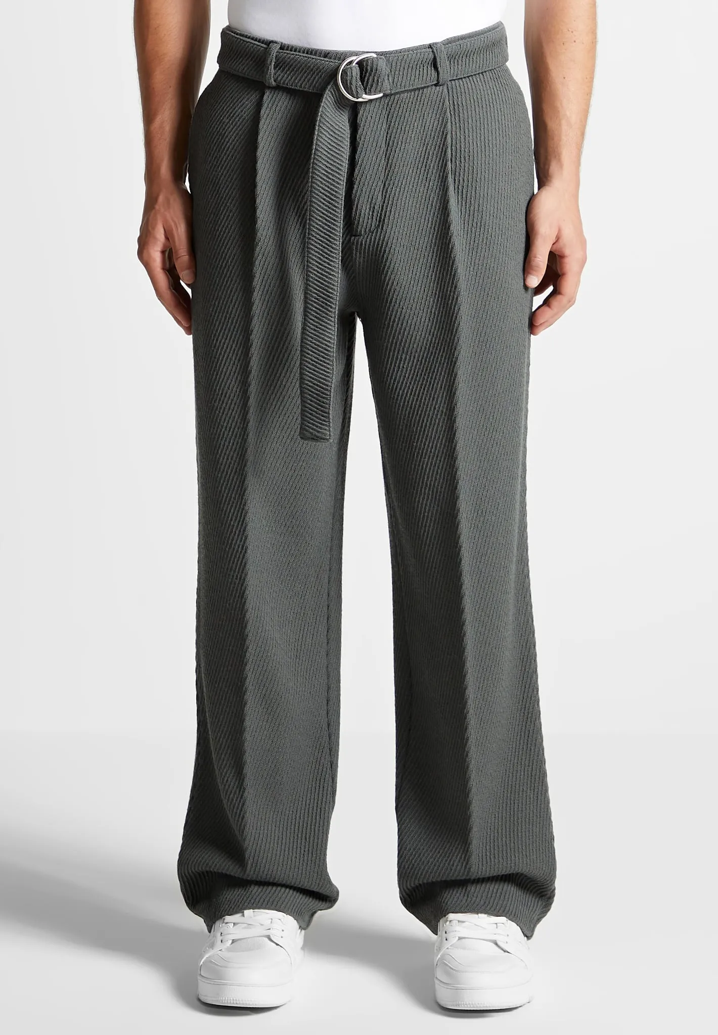 Twill Trousers With Belt - Grey sold by Maniere De Voir