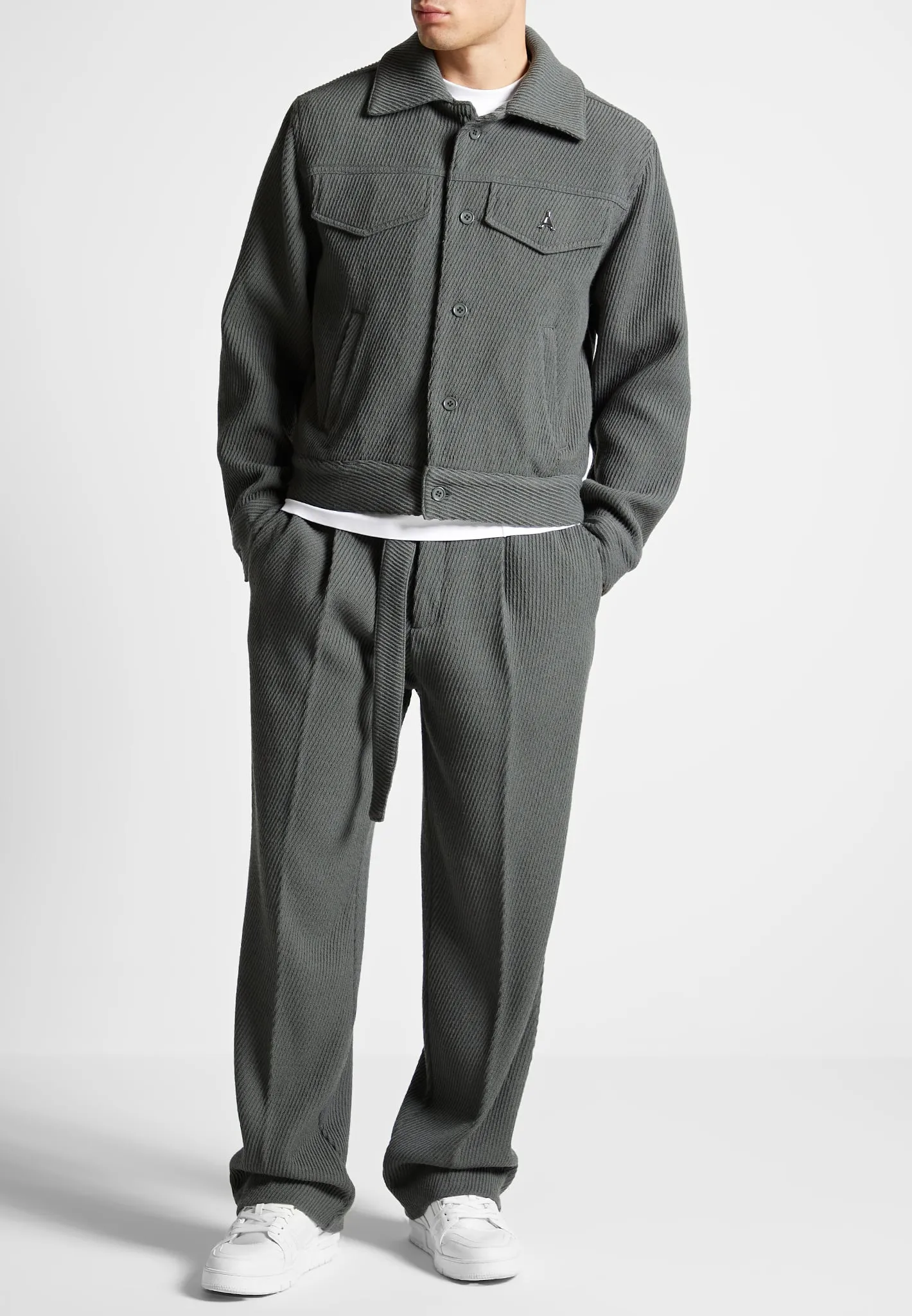 Twill Trousers With Belt - Grey sold by Maniere De Voir product image thumbnail 3