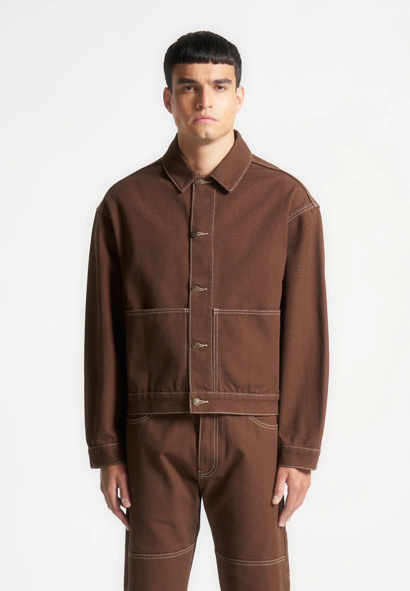 Contrast Stitch Carpenter Jacket - Brown sold by Maniere De Voir product image thumbnail 4