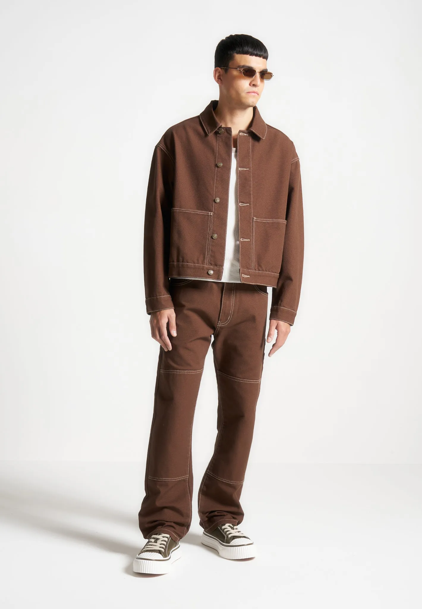Contrast Stitch Carpenter Jacket - Brown sold by Maniere De Voir product image thumbnail 5