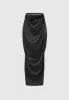 Satin Drape Belted Maxi Skirt - Black sold by Maniere De Voir