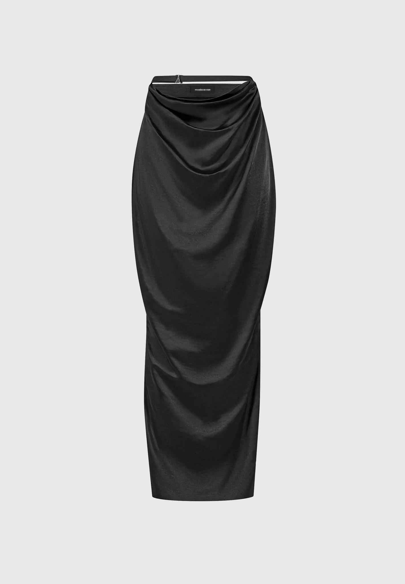 Satin Drape Belted Maxi Skirt - Black sold by Maniere De Voir product image thumbnail 5