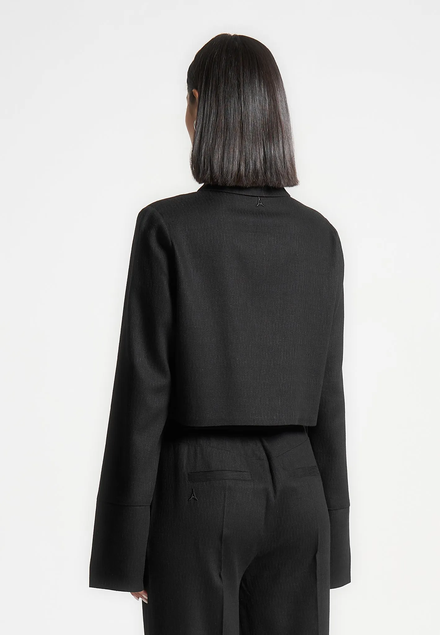 Florine - Linen Pintuck Cropped Shirt - Black sold by Maniere De Voir product image thumbnail 4