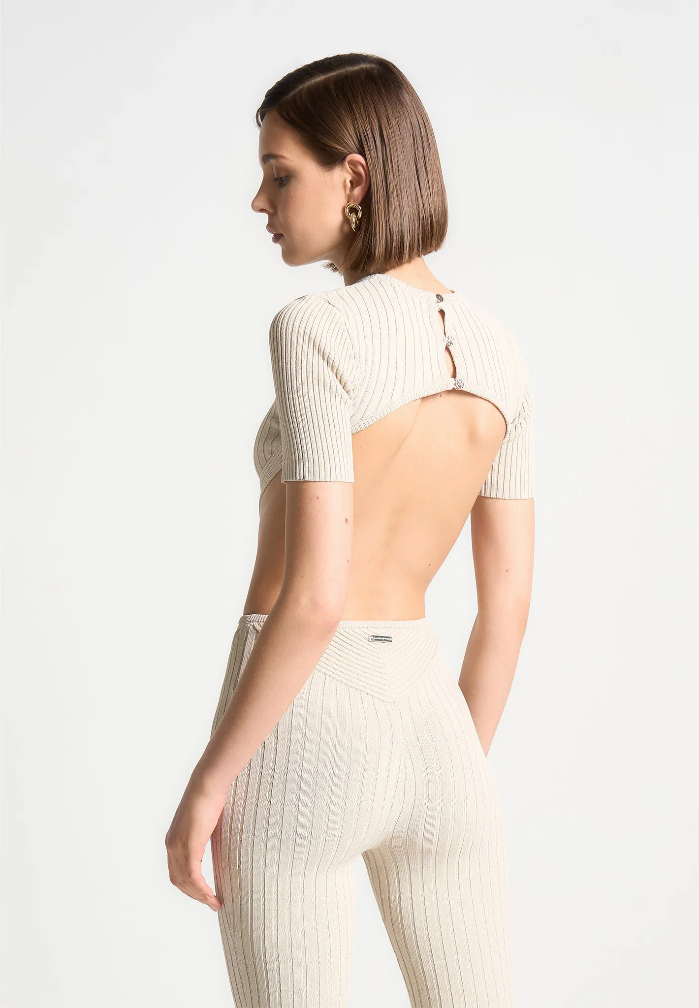 Knitted Backless Jumpsuit - Beige sold by Maniere De Voir product image thumbnail 4