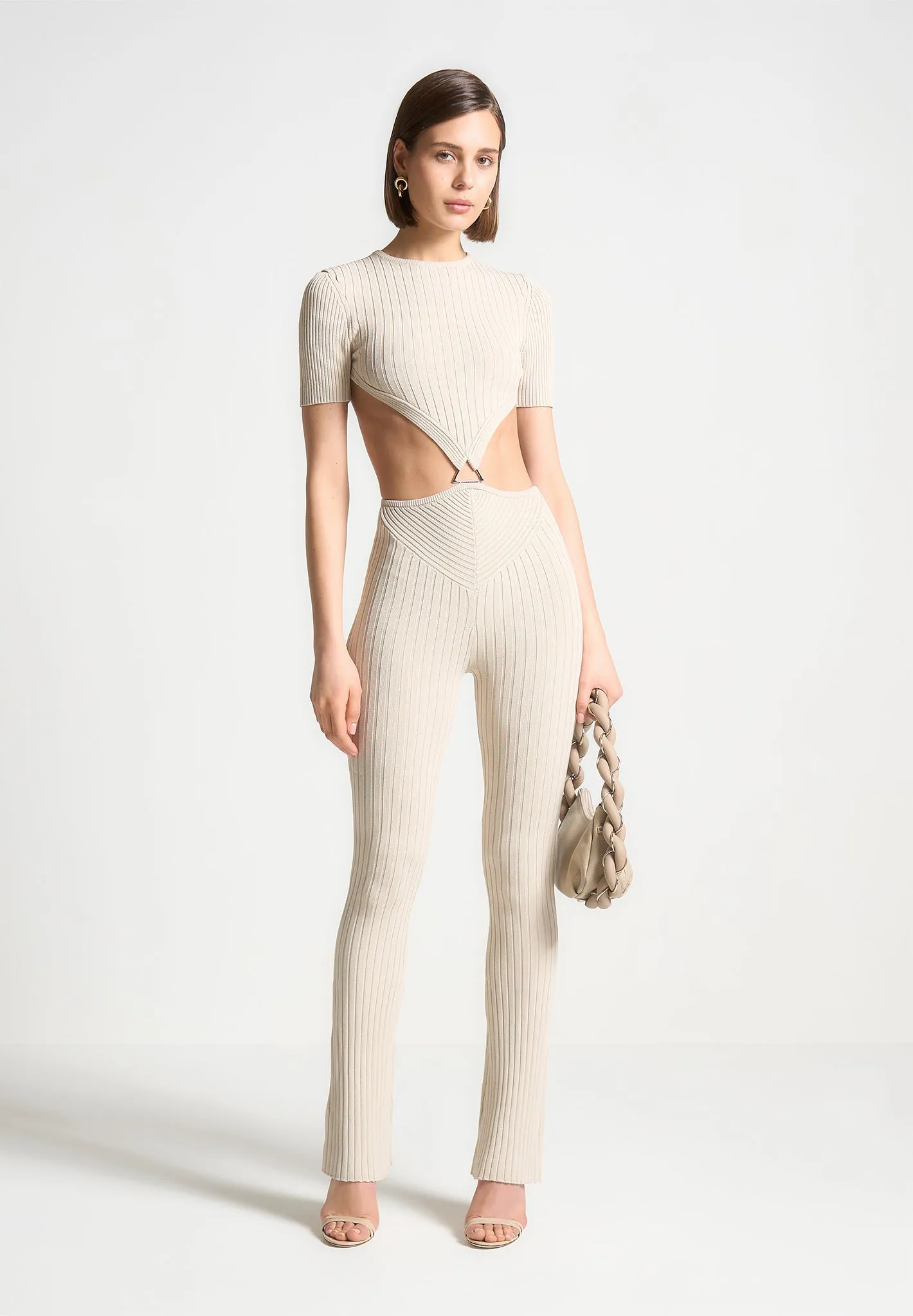 Knitted Backless Jumpsuit - Beige sold by Maniere De Voir