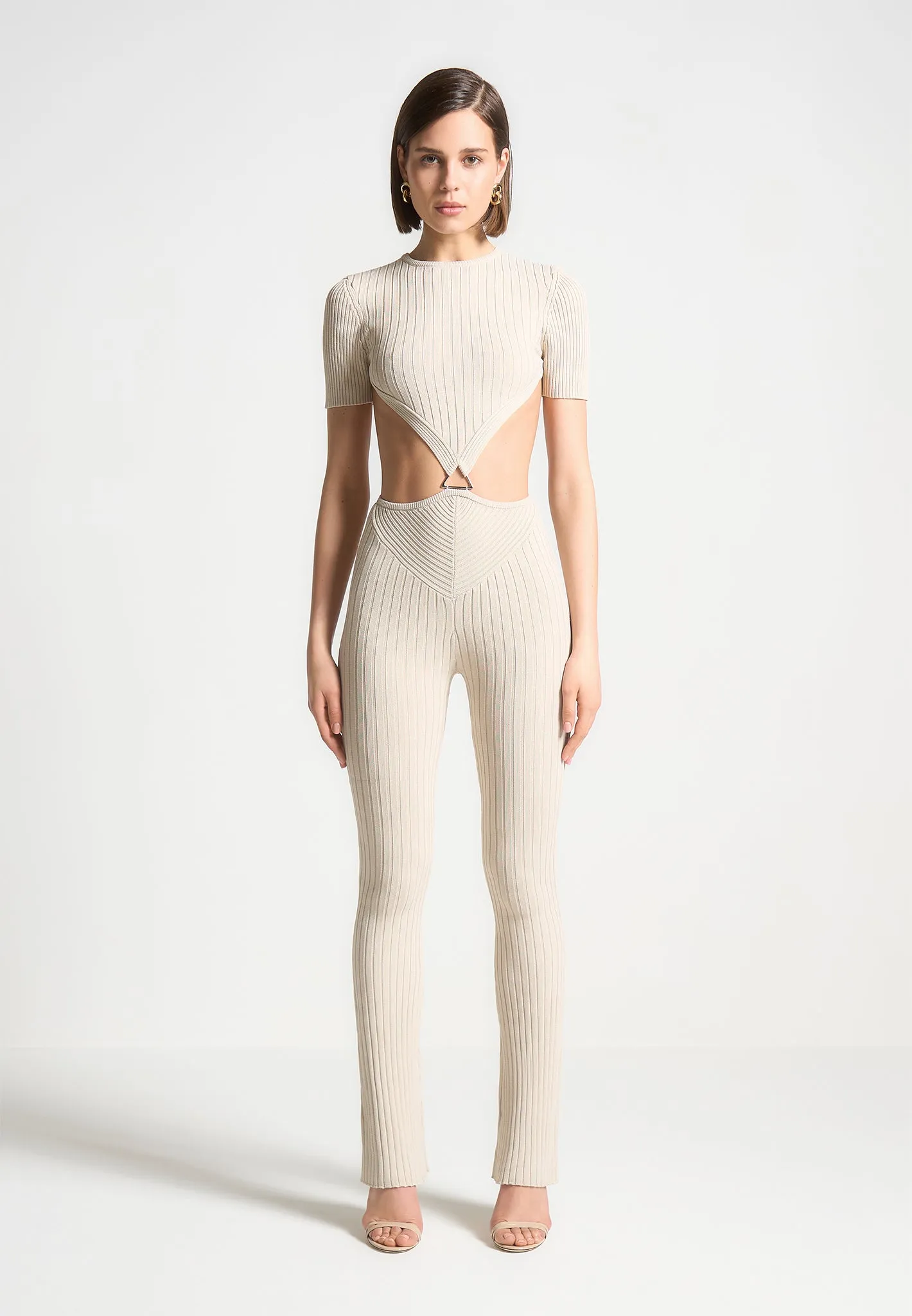 Knitted Backless Jumpsuit - Beige sold by Maniere De Voir product image thumbnail 3