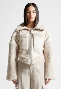Angular Hem Leather Borg Biker Jacket - Beige sold by Maniere De Voir