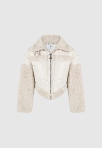 Angular Hem Leather Borg Biker Jacket - Beige sold by Maniere De Voir