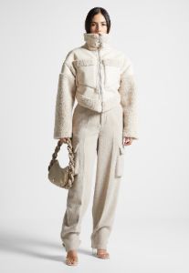Angular Hem Leather Borg Biker Jacket - Beige sold by Maniere De Voir