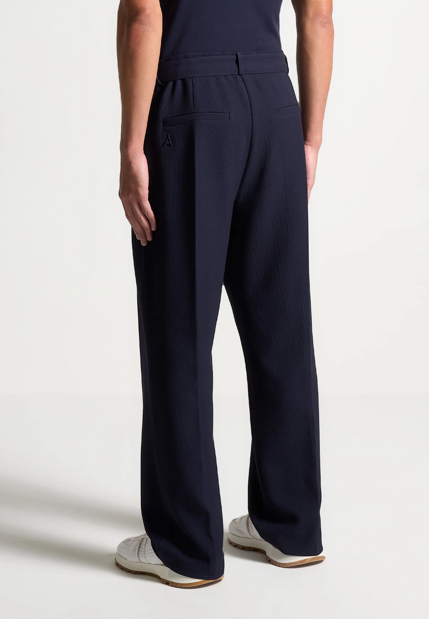 Louis - Relaxed Fit Textured Belted Tailored Trousers - Navy sold by Maniere De Voir product image thumbnail 5
