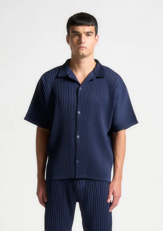 Pascal - Pleated Shirt - Navy made by Maniere De Voir