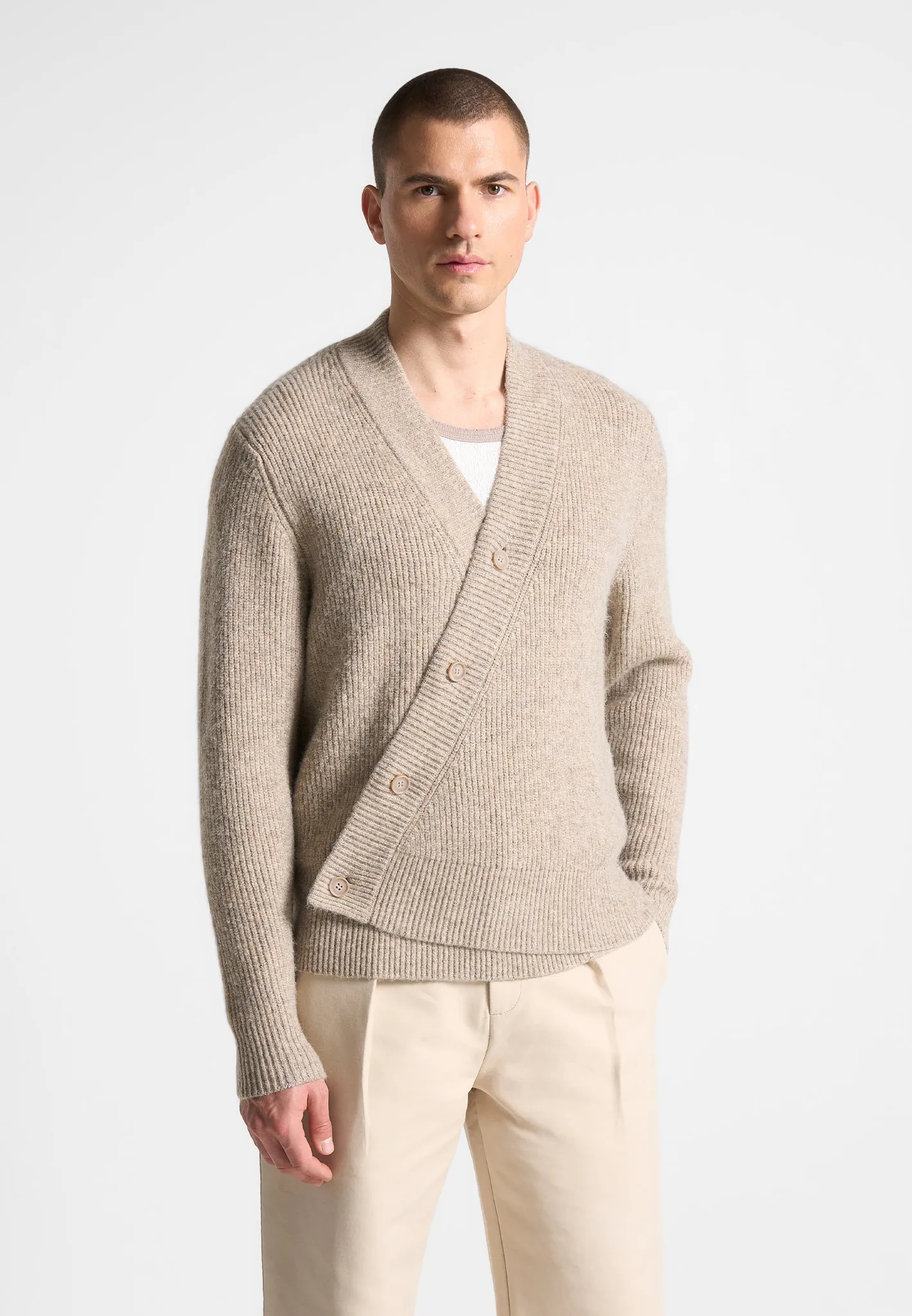 Double Breasted Brushed Knit Cardigan - Taupe sold by Maniere De Voir product image thumbnail 3