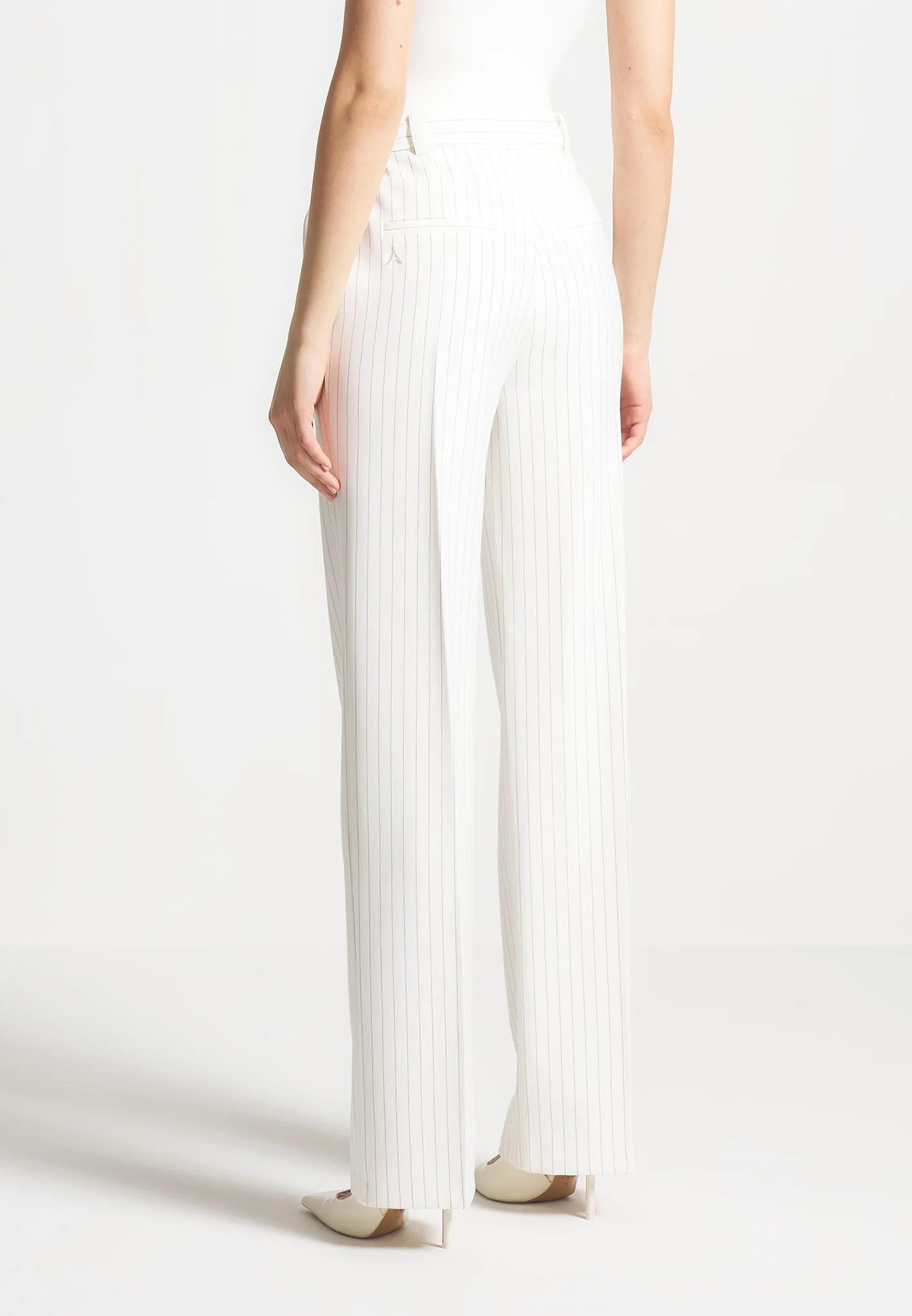 Julie - Pinstripe Twin Pleat Tailored Trousers - White sold by Maniere De Voir product image thumbnail 5