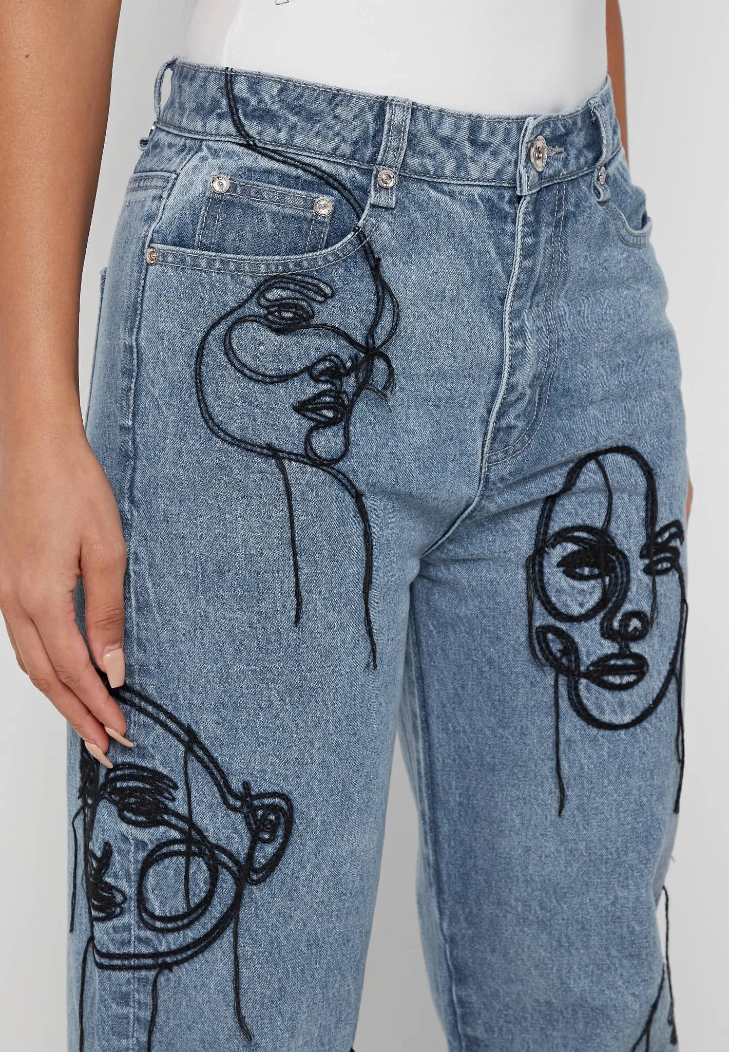 Line Art Mom Jeans - Mid Blue sold by Maniere De Voir product image thumbnail 5