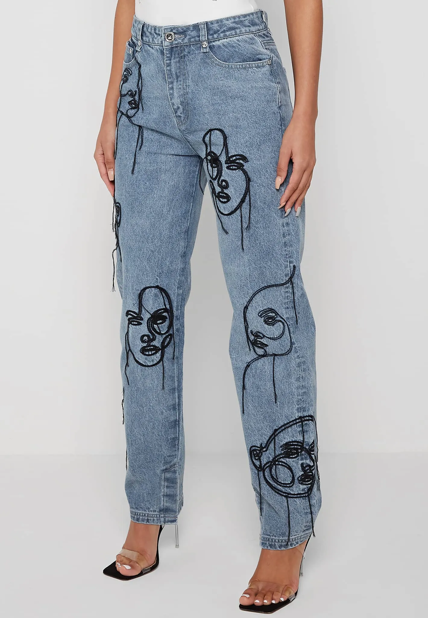 Line Art Mom Jeans - Mid Blue sold by Maniere De Voir product image thumbnail 4
