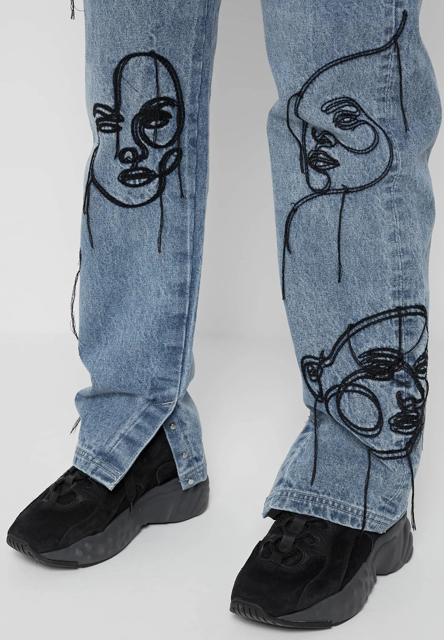 Line Art Mom Jeans - Mid Blue sold by Maniere De Voir product image thumbnail 3