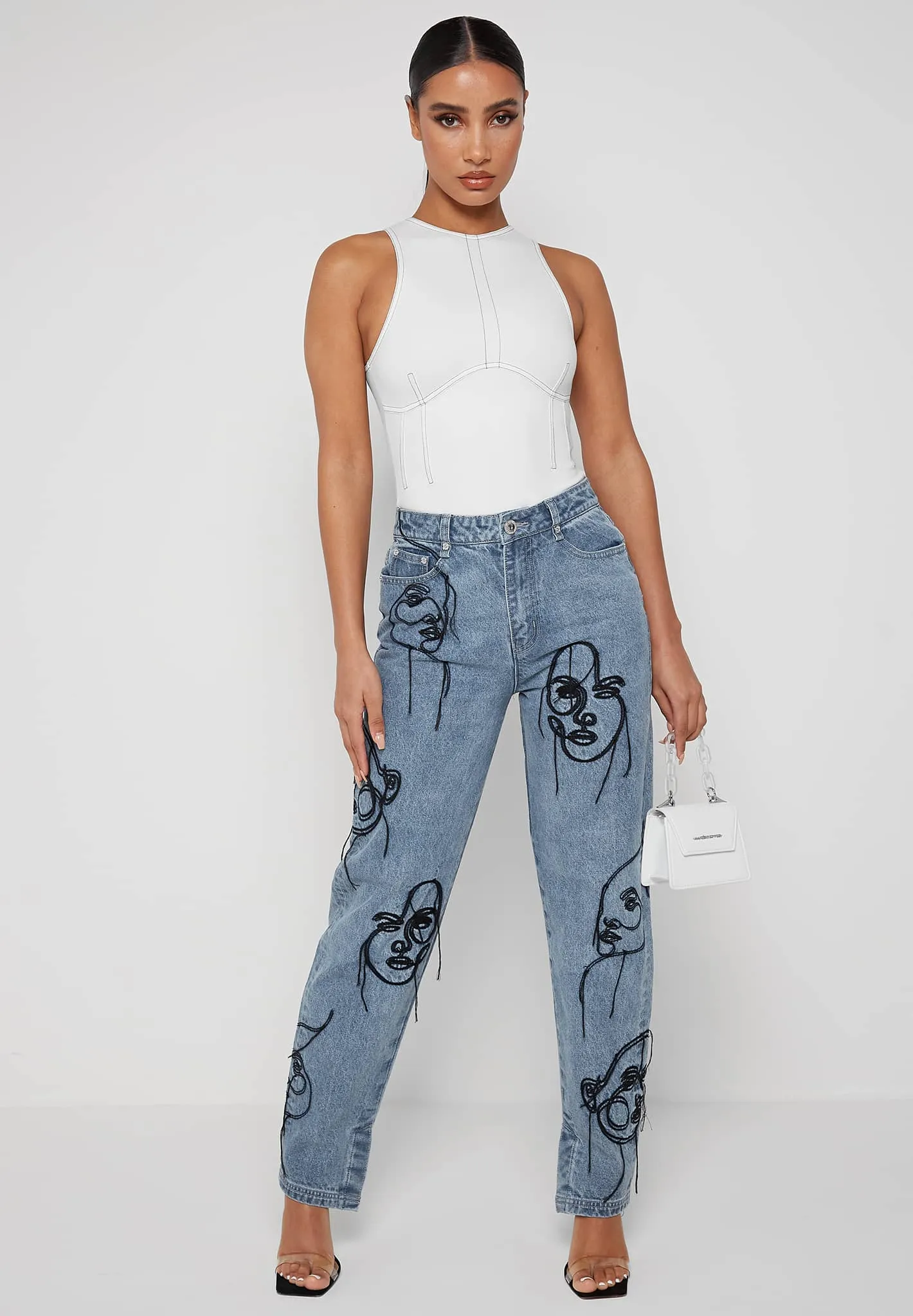 Line Art Mom Jeans - Mid Blue sold by Maniere De Voir product image thumbnail 2