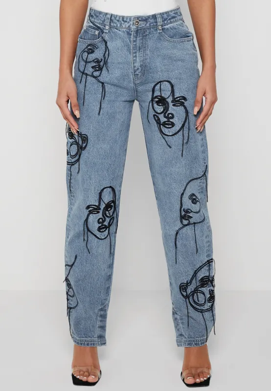 Line Art Mom Jeans - Mid Blue made by Maniere De Voir