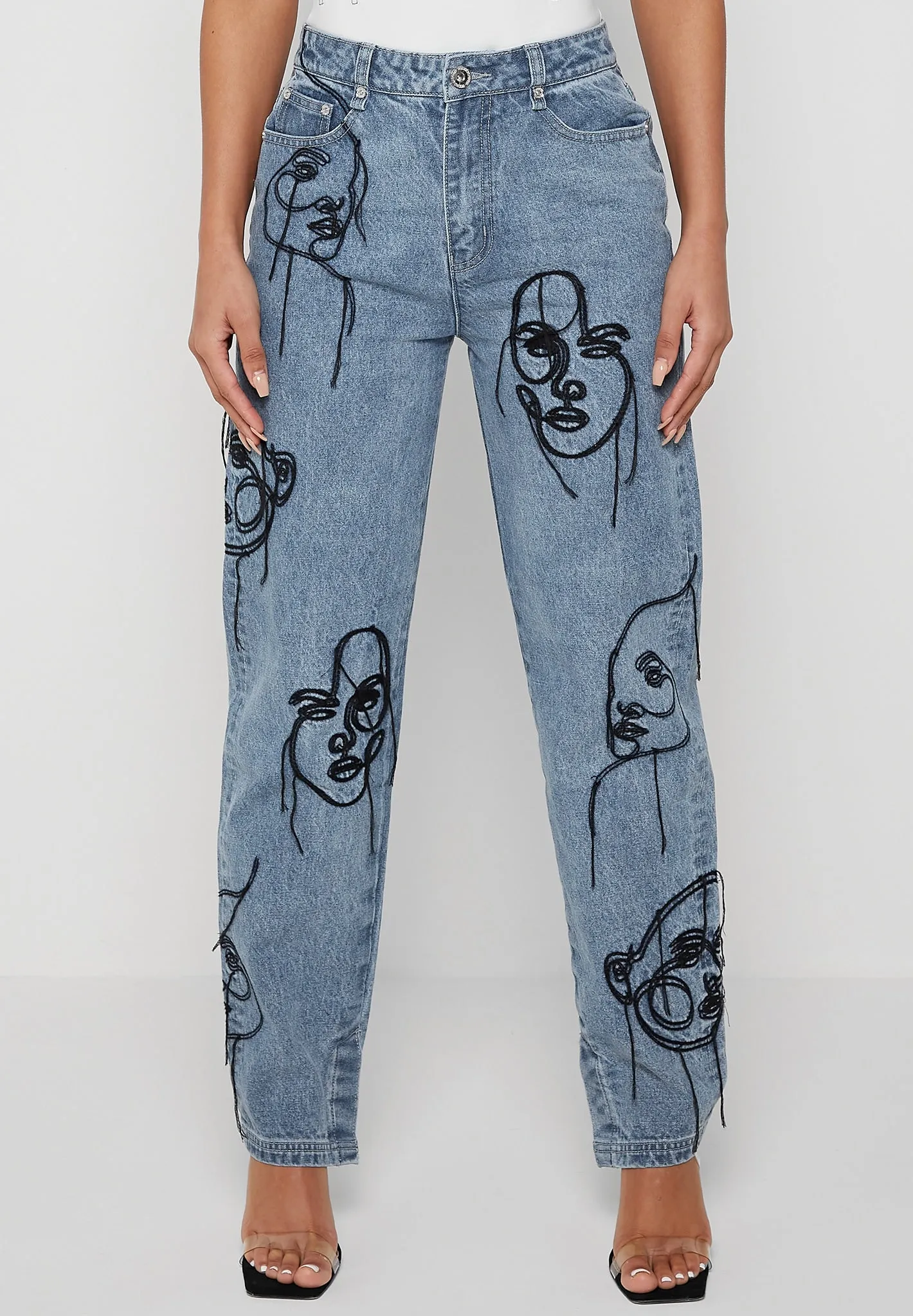 Line Art Mom Jeans - Mid Blue sold by Maniere De Voir