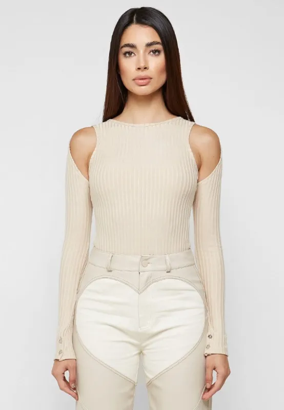 Racer Neck Ribbed Bodysuit - Beige sold by Maniere De Voir